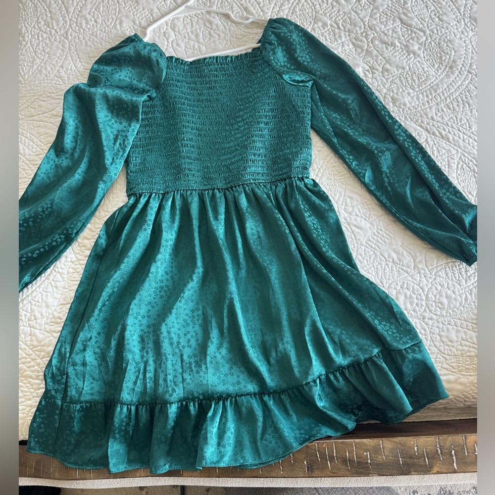 Girls long sleeve teal green dress size XL 12-14